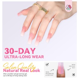 SAVILAND All-in-1 Gel Nail Tips Kit with U V Light: Long Square French Tip Press On Nails Pink White Ombre 96 Pcs 16 Sizes Full Cover French Tip Gels Nails Primer Nail Glue Remover Builder Nail Gel