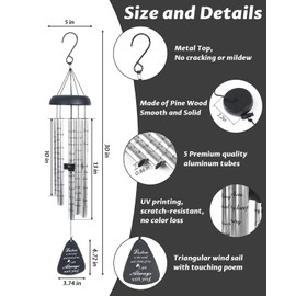 Memorial Wind Chimes for Loss of Loved One, 30" Memorial Sympathy Gifts for Loss of Dad Mom Wife Condolence Remembrance, Soothing Melodic Tones Wind Chimes for Outside Decoration (Patio, Graden, Yard)