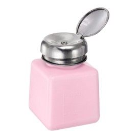 HARFINGTON Solvent Alcohol Dispenser 100ml(3.4oz) Push Down Liquid Dispenser Pump with Sealing Stainless Steel Lid for Acetone Cleanser Polish Remover, Pink