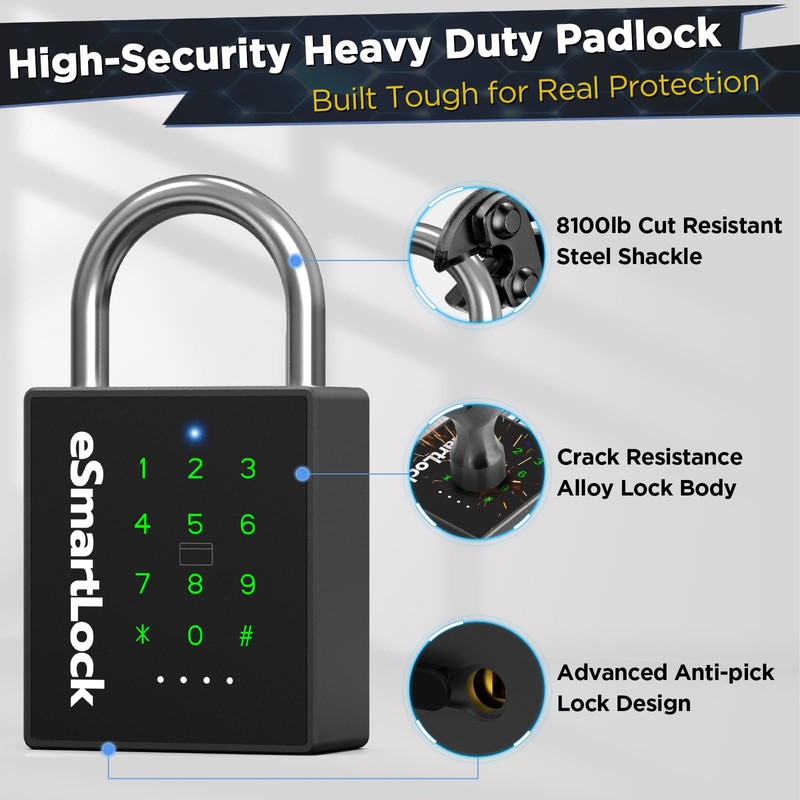 Heavy Duty Smart Padlock,Outdoor Combination Padlock with Key Code RFID