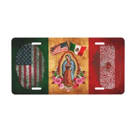 Mexico Flag License Plate, Front License Plate 6 X 12 Inch with 4 Holes for Car Aluminum License Plate Decoration