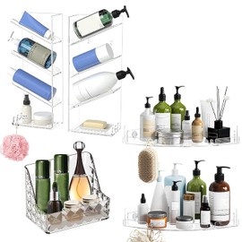 DreamDazzle Acrylic Shower Shelves with 2 Bathroom Organizer, 2 Corner Shower, 1 Acrylic Soap Dish, & 5 Adhesive Wall Stickers, No Drilling Clear Shower Shelves, Durable Bathroom Storage for Home