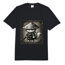 Ronin Samurai Cat Kawaii Hat Sumi-e Japanese Ink Art Novelty Comfort Colors Adult Heavyweight T-Shirt