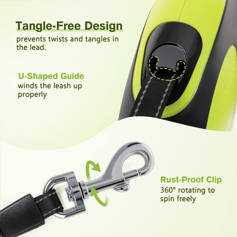 Pecute 16 ft Retractable Dog Leash with LED Light Rechargeable,