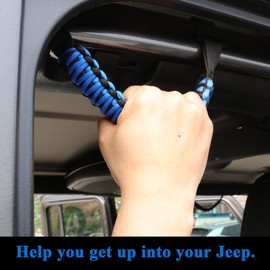BESTAOO 4 Pack Roll Bar Grab Handles Front and Rear Paracord Grip Handles Compatible with 2024 Jeep Wrangler JL & Gladiator JT 4XE Accessories (Front+Rear) (Blue)