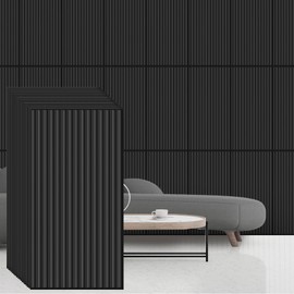 Nuanchu 18 Pack 4x2 FT 3D Slat Wall Panels Large PVC Fluted Panel Decorative Cuttable Glue up Drop Ceiling Tiles for Interior Wall Art Living Room Bedroom Bathroom TV Background Studio(Black)
