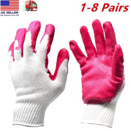 Unbranded 1-8 Pairs Non-Slip Red Latex Rubber Palm Coated Work Safety Gloves Garden Gloves - 1 Pair