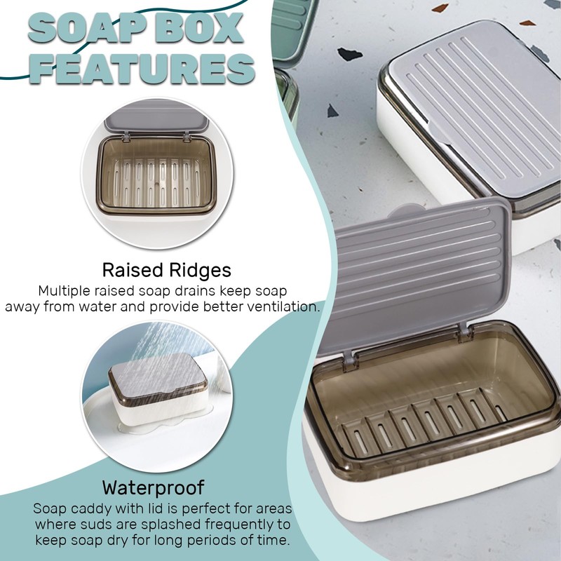 Realand 2Pcs Soap Dish Holder with Drainage Tray and Lid,