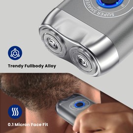 Mini Electric Shaver for Men, Alloy Portable Shaver for Face & Beard, IPX7 Waterproof Rechargeable Travel Razor with Detachable Head, Cordless Wet/Dry Shaving, Easy Cleaning
