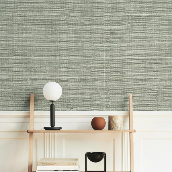 Simon&Siff Green Textured Grasscloth Peel and Stick Wallpaper 17.7"x118" Neutral