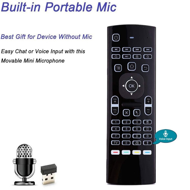 Air Mouse,MX3 Pro Voice Mini Keyboard, Backlit Remote Control,Mini Wireless