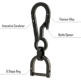 KeyUnity KM01 Titanium EDC Keychain Clip with Bottle Opener, Quick Release Carabiner Key Ring Holder for Men, KM15BK, Medium