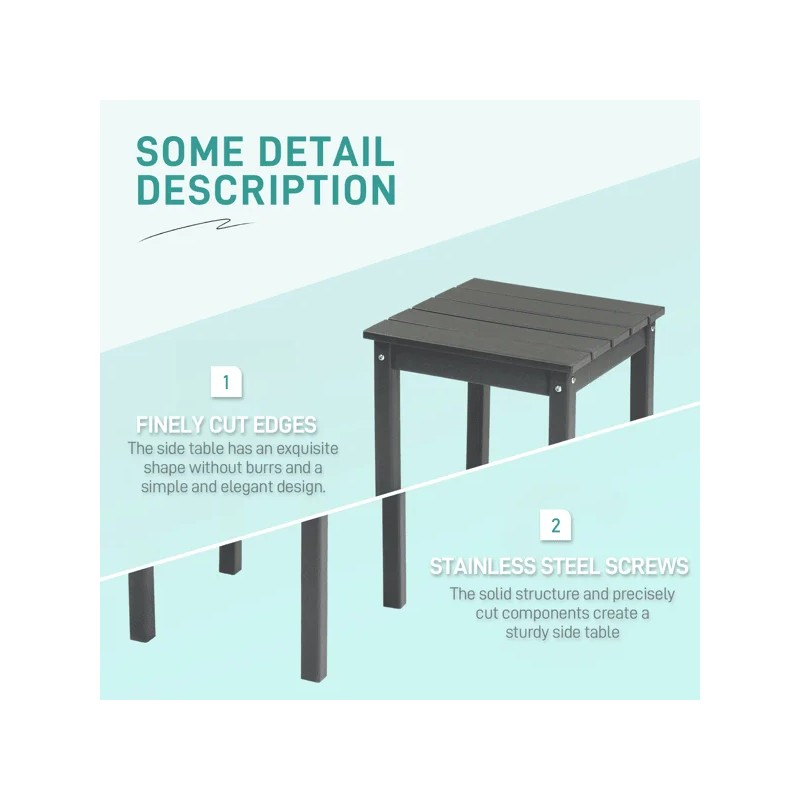 Dark Grey Square HDPE Adirondack Side Table Weather Resistant Small