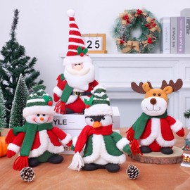 Christmas Plush Toys Decorations, 4 Pack Christmas Santa Claus Snowman Penguin Moose Plush Stuffed Animals Doll Toys Set for Kids Boys Girls Xmas Christmas Decorations Home Office
