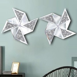 XIHACTY Set of 2 Diamond Decorative Mirrors, Cute Pinwheel Shape Wall Mirror, Crushed Diamond Glass Mirror for Home Décor. (15.6”x15.6”)