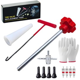 ZHAO GE Reifenventil-Abzieher-Werkzeug-Set,Ventil-Installationswerkzeug-Set, inklusive Vorbauabzieher, Hakenwerkzeug, Hilfswerkzeug und Handschuhe,7-teiliges Reifenventil-Reparatur-Werkzeug-Set f1r Auto, LKW