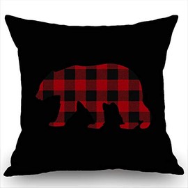Swono Red Buffalo Plaid Bear Pillow Cover, Farmhouse Pillow, Farmhouse Decor, Farmhouse Pillow Cover, Buffalo Pillow Cover