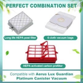 Tondiamo Style P HEPA Vacuum Bag and Filter Bundle Compatible with Aerus Lux Guardian Platinum Canister Vacuum Cleaner 1 Hepa & Carbon Pre and 1 Long Life Hepa after Filter with Handle, 6 Cloth Bags