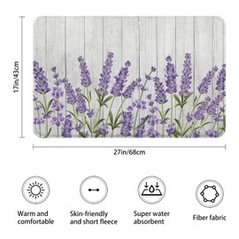 Twyt decor Lavender Watercolor Floral Imitation Cashmere Bathroom Mat Rug -Rubber Non Slip Quick Dry Super Absorbent Thin Bathroom Rugs for Bathtub Shower Room Sink (17" W x 27" L Purple)