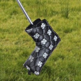 Golf Blade Putter Club Head Cover Pingtype Magnetic Black PU Leather Grey Clover Embroidery