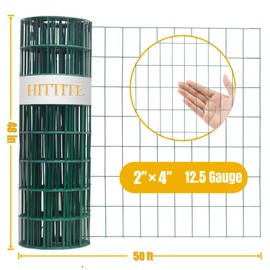 Green PVC Coated Welded Wire Fencing, 48in High x 50ft Long, 2 inch x 4 inch 12.5GA 2/3/4/5/6 Ft Tall Welded Wire Fence Rolls, Green Metal Garden Fence Wire Roll Garden Fencing for Yard