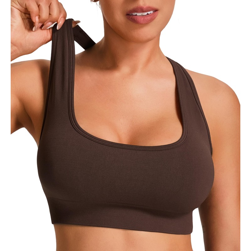 JOYSPELS Women's Sports Bra Seamless 4-Way Stretch Yoga Top with