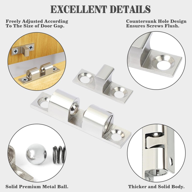 Alise Double Roller Catch Cabinet Latches,Adjustable Double Ball Tension Roller