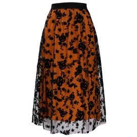 Cossoul - Falda de tul de Halloween para mujer, con cintura elástica de calabaza, malla en capas, falda midi de bruja de Halloween, naranja (Orange Pumpkins), Large-X-Large