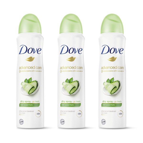 Dove Advanced Care Dry Spray Antiperspirant Deodorant for Women, Cool Essentials, for 48 Hour Protection And Soft And Comfortable Underarms, 3.8 oz, 3 Count