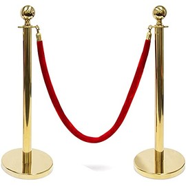 Electriduct 3 Foot Gold Stanchion Posts with Red Velvet Rope Crowd Control Queue Line Pole Barrier Metal 2 Posts, 1 Rope