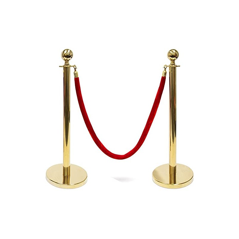 Electriduct 3 Foot Gold Stanchion Posts with Red Velvet Rope