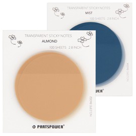 PARTSPOWER 200 Sheets Round Transparent Sticky Notes, 2.8 Inch In Diameter, 100 Sheets/Pad, Pastel Sticky Notes for Ananotating Books, Bible Journaling Supplies, Office School Supplies (Almond & Mist)