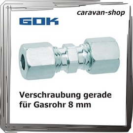 GOK Cutting Ring Fitting Straight for 8 mm Gas Pipe Screw Connection Connector Propane, Gas Pipes in Caravans, Motorhomes, Caravans