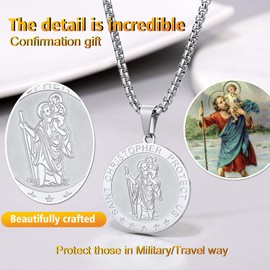 PROSTEEL St Christopher Pendant for Men with Chain Traveller's Prayer Gift