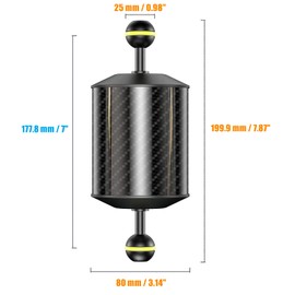 Sea frogs D80 mm Underwater Floating Arm 7 Inch 178 mm Carbon Floating Double Ball Arm Diving Buoyancy System for Diving Tray Video Light Strobe (Pack of 2)