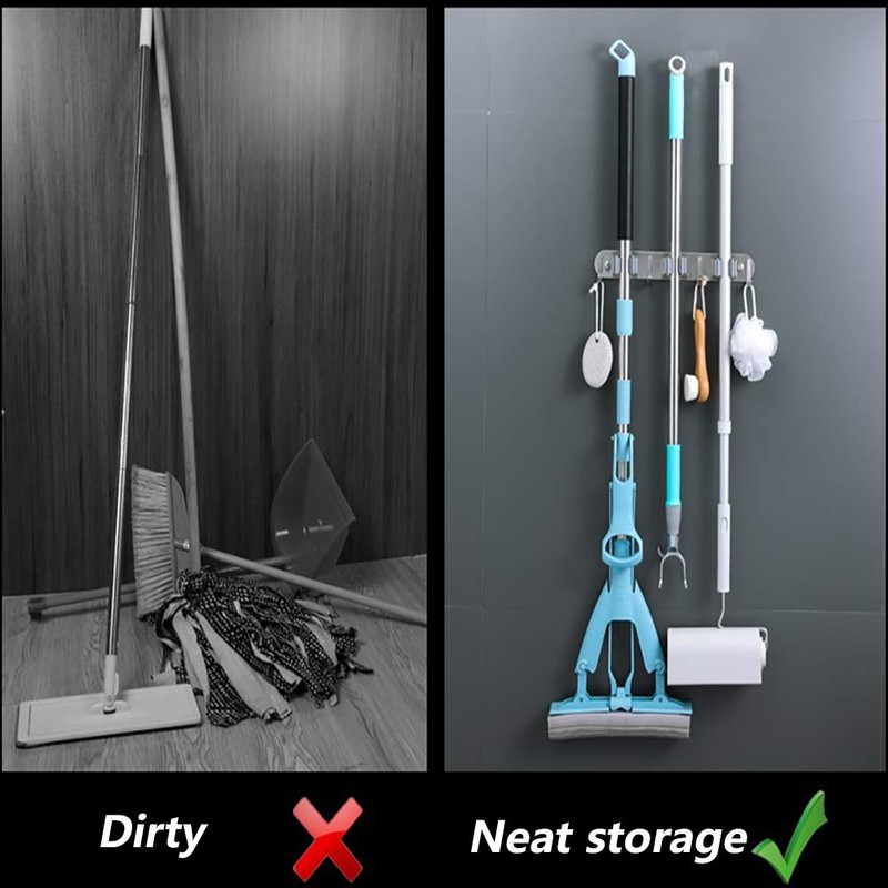 DGSL 4 PCS Broom Holder Wall Mount with 3 Racks