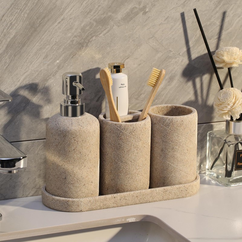 Bathroom Accessories Set, Bathroom Organizer Countertop, Soap Dispenser and Toothbrush