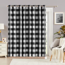 Melodieux Buffalo Check Plaid Sliding Door Curtains 96 Inches Long, Thermal Insulated Extra Wide Blackout Curtains Living Room Divider Grommet Patio Door Drapes, Black, 100 x 96 Inch, 1 Panel