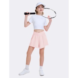 FireSwan Girls Butterfly Shorts Crossover Athletic Shorts with Pockets 2 in 1 Flowy Running Skorts for Teen, Girls, Youth Baby Pink