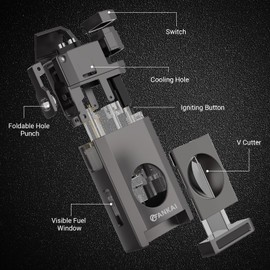 FANKAI Cigar Lighter with Cutter & Punch, Refillable Torch Lighter with Double Jet Flame, Windproof Butane Lighter for Smoking, Cigar Gift for Men (Butane Not Included) (Gray)
