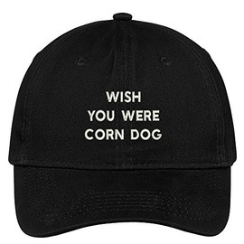 Trendy Apparel Shop Wish You were Corn Dogs Embroidered Cap Premium Cotton Dad Hat - Black