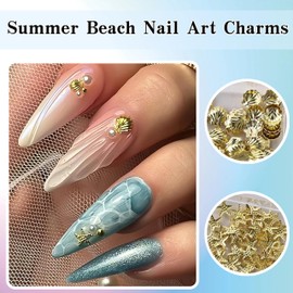 12 Grids Mixed Nail Charms Set Summer Nail Art Charms 3D Metal Nail Art Studs Mixed Shapes Gold Shell Seahorse Starfish Conch Alloy Nail Rivets Nail Rhinestones Caviar Beads Nail Supplies for Women