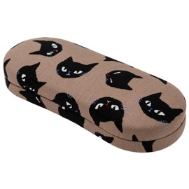 Pearl HO-4 092926 Glasses Case, Hard Type, Spring Type, Black Cat Pattern, Brown