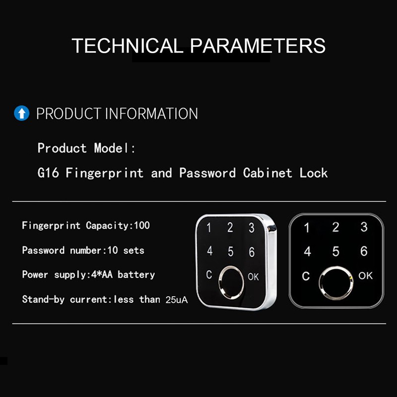 G16 Smart Fingerprint Password Keyless Lock for Drawer Wardrobe Cabinet