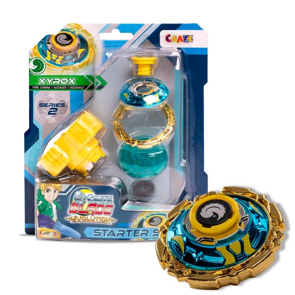 CRAZE Blade Battle Spinner Starter Set Evolution Xyrox - Metal Spinning Top Very Robust with Launcher and Rip Cord