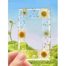 Swooflia 1 Gang Decorative Outlet Switch Plate Cover - White Dried Flowers Resin Single Rocker Wall Plate, Pretty Square Light Switch Cover for Bedroom Living Room, 2 Screws Included