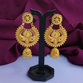 Efulgenz Chandbali Earrings Gold Tone Indian Earrings for Women Wedding Bridal Engraved Chandbali Dangle Jhumki Tassel Earrings Set Fashion Statement Jewelry for Women