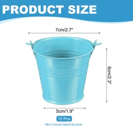 PATIKIL 2.7 x 2.3 inch Small Metal Buckets with Handle, Pack of 12 Mini Galvanised Buckets, Colourful Easter Buckets for Crafts, Party Gifts, Decoration, Blue