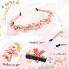 IYOU Princess Girls Headband Pink Flower Hair Bands Floral Leaf Birthday Communion Hair Accessories for Kids