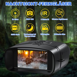Nachtsichtgerät, Nachtsichtgeräte 5K 5000mAh Wiederaufladbares 3", 10X Digitales Zoom 300M Infrarot Nachtsicht Fernglas, 9 Stufen IR Night Vision, Nachtsichtgerät für Jagd Camping mit 32GB TF Karte